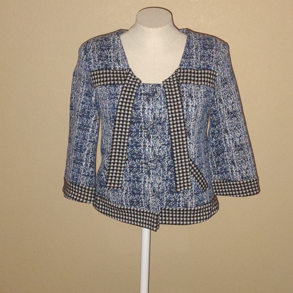 CAbi Jackets & Blazers - CAbi Club Cobalt/Black/White Tweed Jacket Style # 5294 Size XS